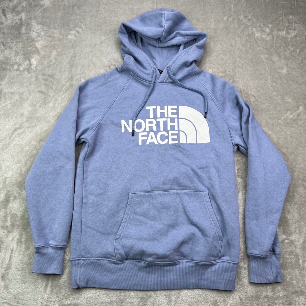 The North Face Half Dome Hoodie Womens Small Blue Solid‎ Fleece Pullover Logo
